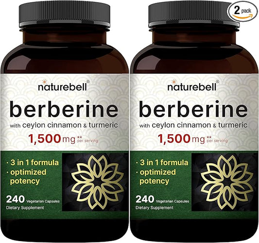 Berberine Supplement 1500mg with 1000mg Ceylon Cinnamon & 300mg Turmeric, 480 Veggie Capsules | 97% Pure Berberine HCL | Supports Balanced Sugar Levels & Heart Health | Vegan, Non-GMO