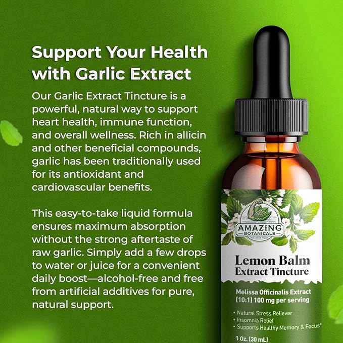 Organic Lemon Balm Leaf Liquid Extract for Immune Support - Lemon Balm Tincture for Mood & Relaxation Support - Organic Extract Tincture Leaf Drops for Adults & Kids Dietary Supplement - 4oz