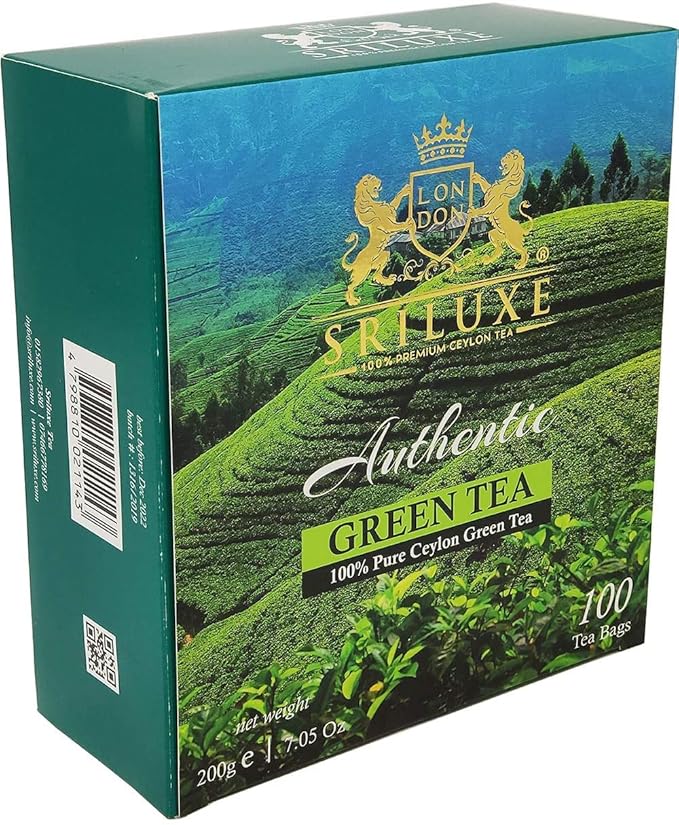 SRILUXE - Premium Quality Ceylon Green Tea Bags Exquisite Taste and Aroma | Brew Hot Tea, Iced Tea or Kombucha Tea (100 Teabags)