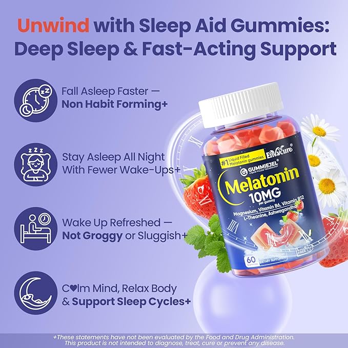 Melatonin Gummies 10mg 20mg with Magnesium for Adults | Drug Free | Sleep Aid | Sugar Free | L-Theanine, Ashwagandha, B6, B12, Lemon Balm & Chamomile, Supports Deep Relaxation, 60 Cts