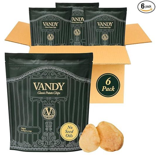 Vandy Crisps Potato Chips - Vegetable & Seed Oil Free Snacks - Gluten Free Potato Chip - Healthy Chips Made with Potatoes, Grass-Fed Beef Tallow, and Sea Salt - 6 Pack, 5 Ounce Each (Original)