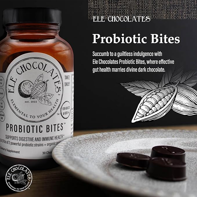 Dark Chocolate Daily Probiotic Supplement Bites 3 Billion CFUs for Digestive Gut Health, Immune Support for Women, Men and Kids, 100% Natural and Organic, Gluten-Free, 2-Pack