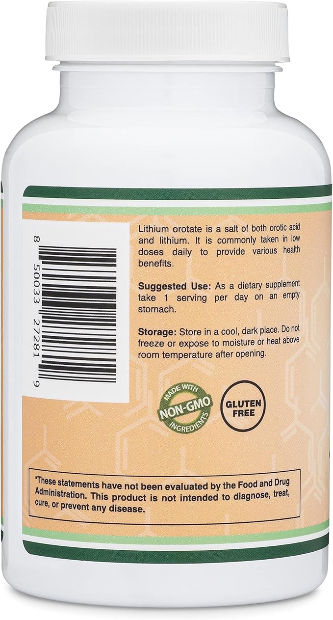 Lithium Orotate 5mg of Elemental Lithium for Cognition and Brain Health, 210 Capsules (Third Party Tested, Vegan Safe, Non-GMO) by Double Wood Supplements