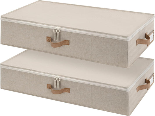 StorageWorks Underbed Storage with Lid, 2-Pack Under Bed Storage Containers for Clothes, Bedding, and Sweaters, Taupe