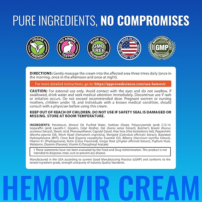 Approved Science Hemovir - Hemorrhoid Capsules and Cream - Dual-Action Stops Itching and Optimizes Blood Flow - Internal and External Care - 45 Capsules + 2 Fl Oz - Vegan - Non GMO - Made in The USA