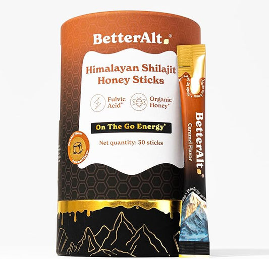 Pure Himalayan Shilajit Caramel Honey Sticks with Organic Honey| Easy to Consume Shilajit| 30 Sticks for Energy Boost & Immune Support, 85+ Trace Minerals, 75%+ Fulvic Acid