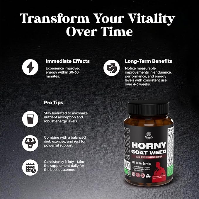 Bundle of Horny Goat Weed Complex with Tongkat Ali, Saw Palmetto, Panax Ginseng & Black Maca Root Plus Potent Herbal Supplement with Siberian Ginseng, Ashwagandha & Maca for Men’s Energy & Wellness