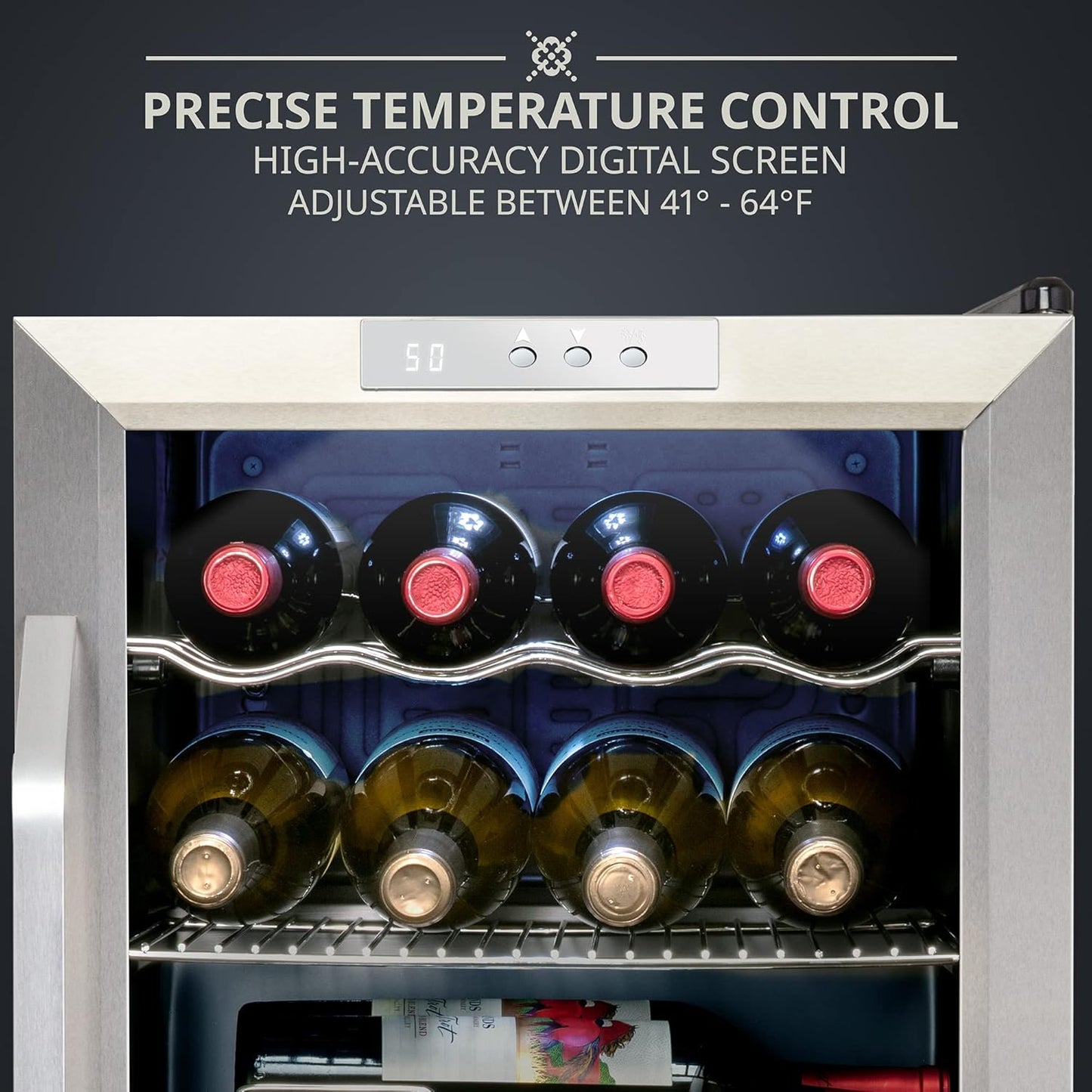 Ivation 12 Bottle Compressor Wine Cooler Refrigerator w/Lock | Large Freestanding Wine Cellar For Red, White, Champagne or Sparkling Wine | 41f-64f Digital Temperature Control Fridge Stainless Steel