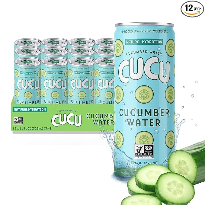 CUCU Cucumber Water – Natural Hydration from Cucumbers with Vitamin C, Electrolytes & Antioxidants – No Sugar Added, Non-GMO – 12 Pack, 11 fl oz Cans