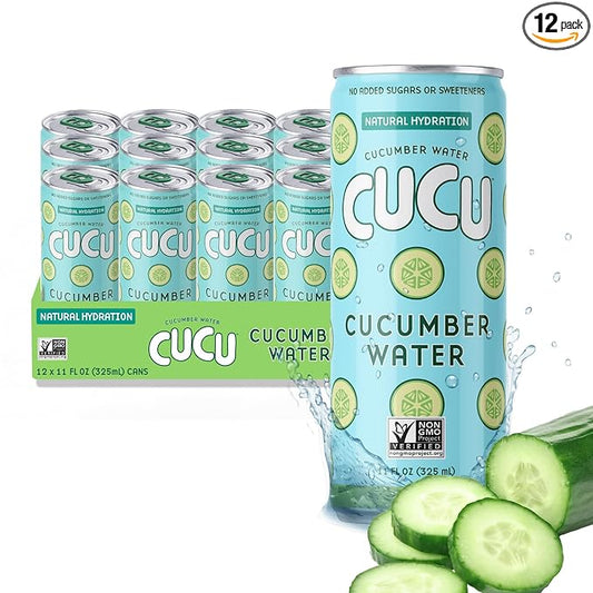 CUCU Cucumber Water – Natural Hydration from Cucumbers with Vitamin C, Electrolytes & Antioxidants – No Sugar Added, Non-GMO – 12 Pack, 11 fl oz Cans