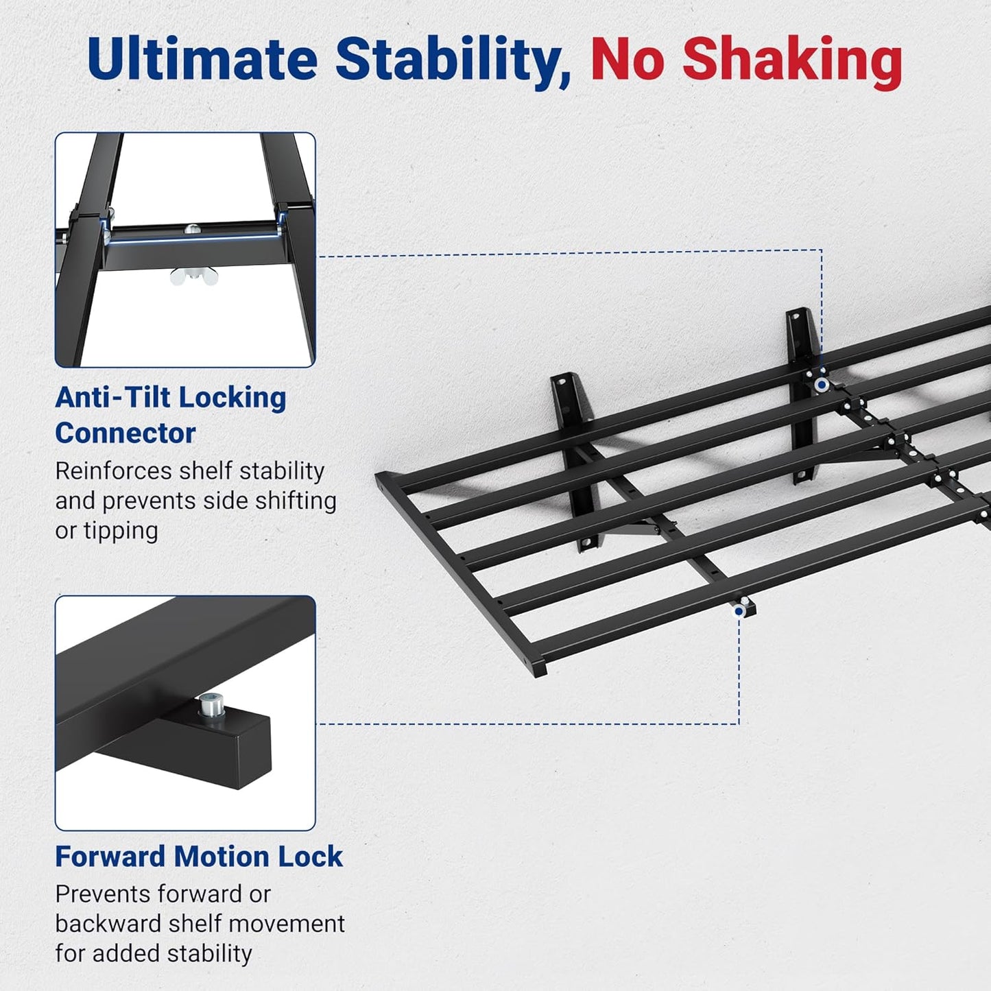 FLEXIMOUNTS 4-Pack 2x6ft Heavy Duty Garage Wall Shelving, 800lbs Capacity, Garage Shelving Wall Mounted with 8 Hooks, Storage for Power Tools, Garden Supplies, Storage Bins, Lite Series