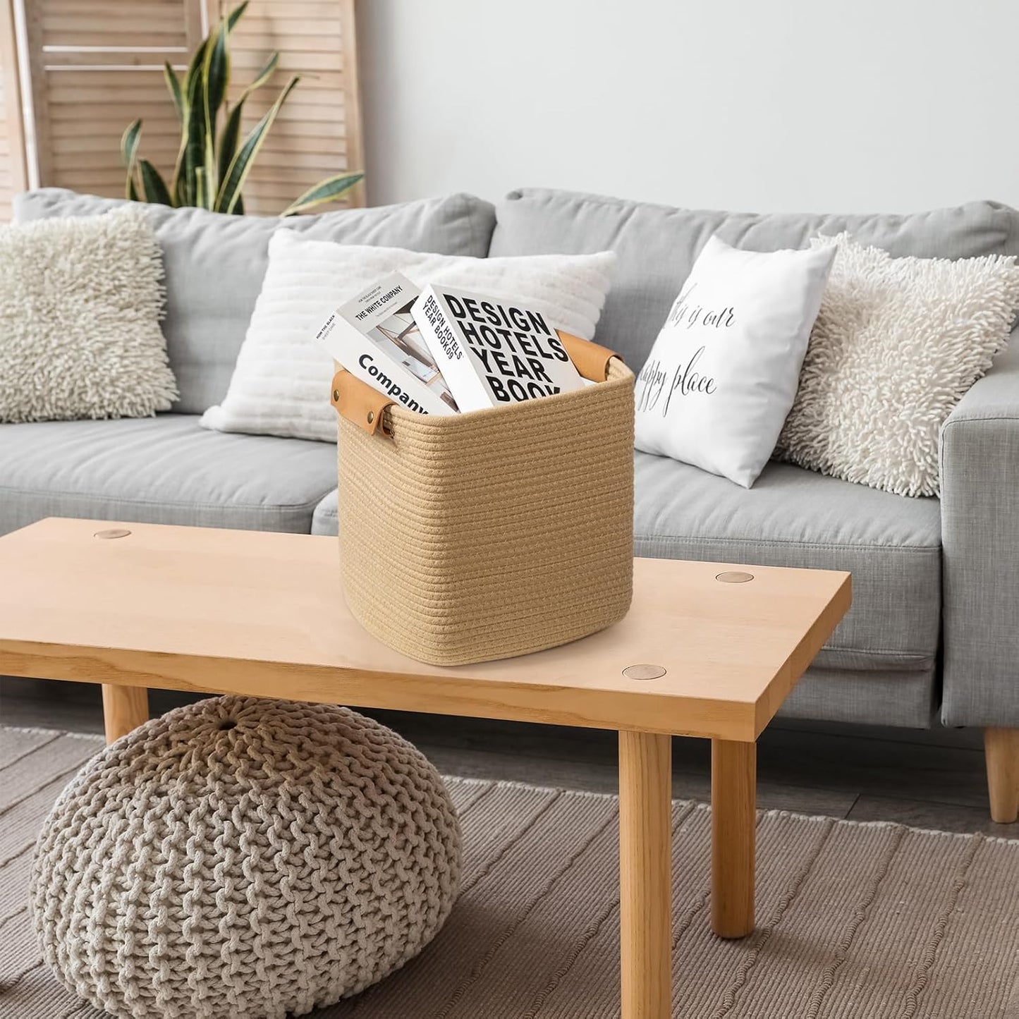 danpinera 3 Pack 11 Inch Woven Baskets for Storage, Stylish Storage Baskets for Shelves, Laundry, Bathroom, Kitchen, Cube Storage Bin, Cotton Rope Boho Baskets, Jute