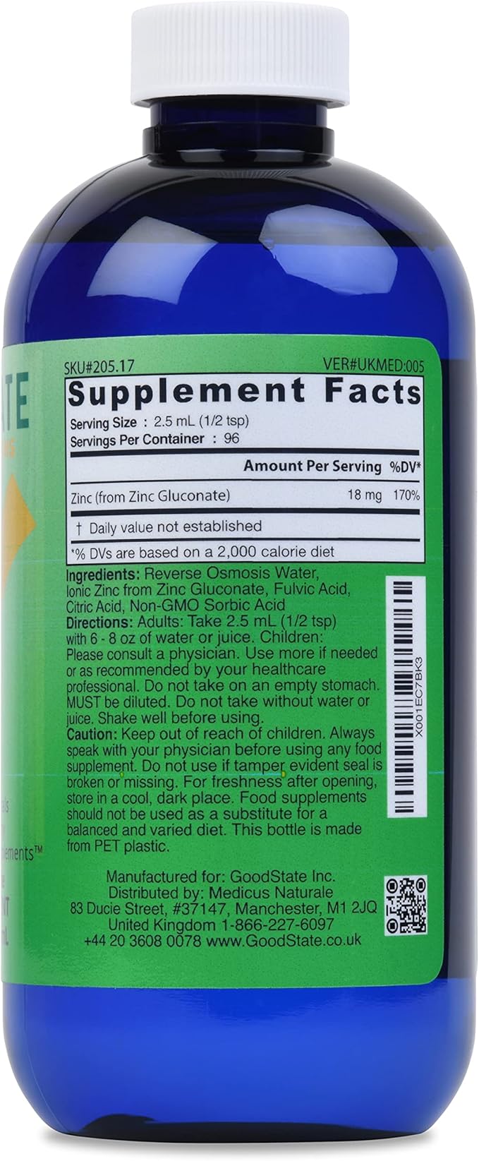 Good State Liquid Ionic Zinc (96 servings at 18 mg elemental, plus 2 mg fulvic acid - 8 fl oz)