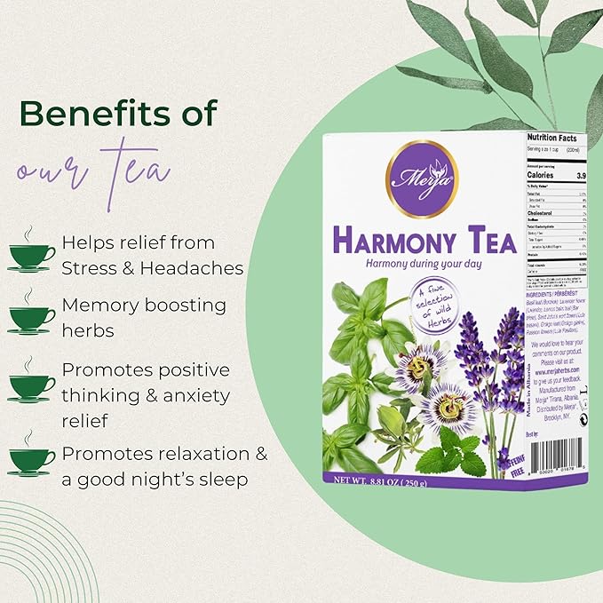 Merja Herbs Harmony Tea [250g] Caffeine-Free, Stress Relief & Memory Boost | 100% Natural Leaves Support Sleep | Herbal Teas & Beverages