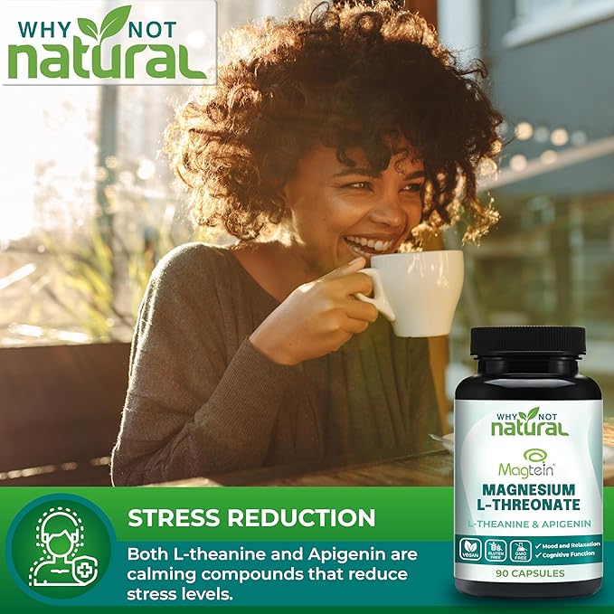 Magnesium L-Threonate Complex with Apigenin and L-theanine, 90 Capsules, Patented Magtein Supplement