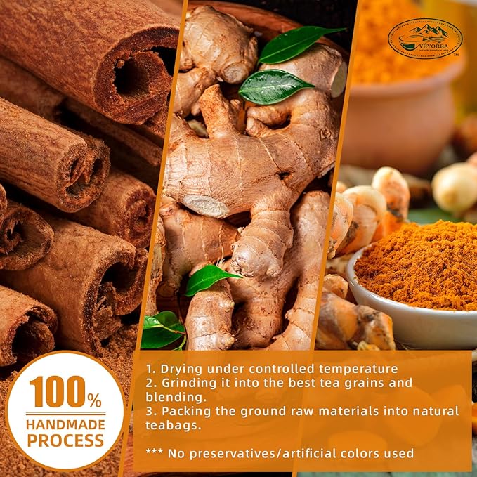 110 Bags Premium Turmeric, Ginger, Cinnamon Blend Tea, Upgraded Version. Improve Digestion, Support Brain, Weight, Skin and Sleep.100% Natural & No Additives & Caffeine Free.
