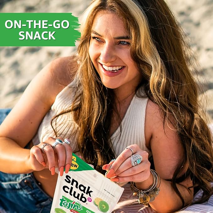 Snak Club Tajin Watermelon Rings, Chili & Lime Sweet Spicy Gummy Snacks, Mild in Heat Bold in Flavor, Gluten-Free Snack, 11oz Resealable Bag (Pack of 6)