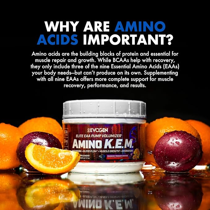 Evogen Amino K.E.M. - EAA & BCAA Powder Pump Volumizer | BCAAs Amino Acids Supplement for Blood Flow, Muscle Growth, & Hydration | Natural Sweetened Raspberry Lemonade | 30 Servings