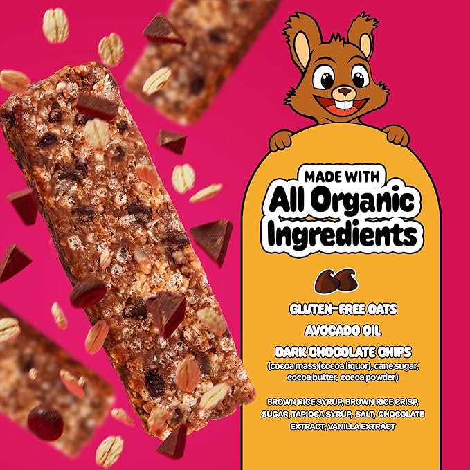 Snakkidz Organic Chewy Granola Bar, Allergen Free, Made with Avocado Oil, Low Sugar (15 Bars, Chocolate Chip)
