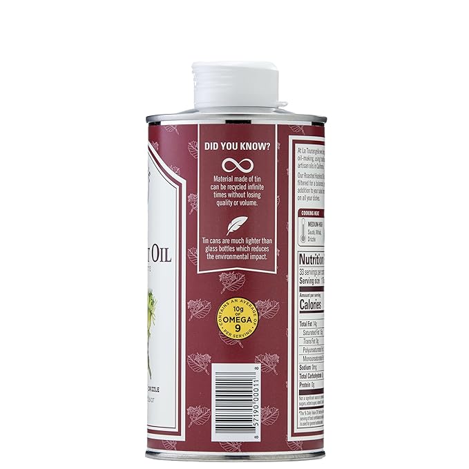 La Tourangelle Roasted Hazelnut Oil, High-Oleic Oil Great for Baking, Stir-Frying, and Vinaigrettes, 16.9 Fl Oz