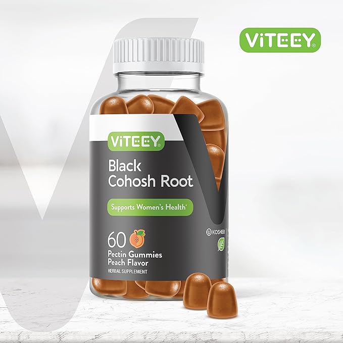 Viteey Black Cohosh Root Gummies - Menopause Relief for Hot Flashes and Night Sweats - Vegan, Gluten Free, Non-GMO - 60 Count