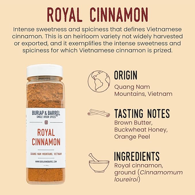 Burlap & Barrel Royal Cinnamon – Intense Sweetness & Spiciness of Vietnamese Cinnamon Powder & Spice – As seen on Shark Tank - 16oz Container