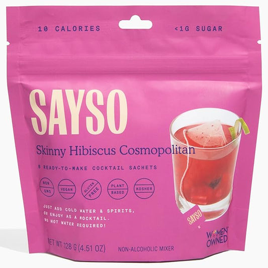 SAYSO: Skinny Hibiscus Cosmo Craft Cocktail Tea Bag | Enjoy an Instant Cosmopolitan or Mocktail in Under 1 Min, <1G Sugar, 10 Calories, Vegan, Kosher, Non-GMO, 8 Count