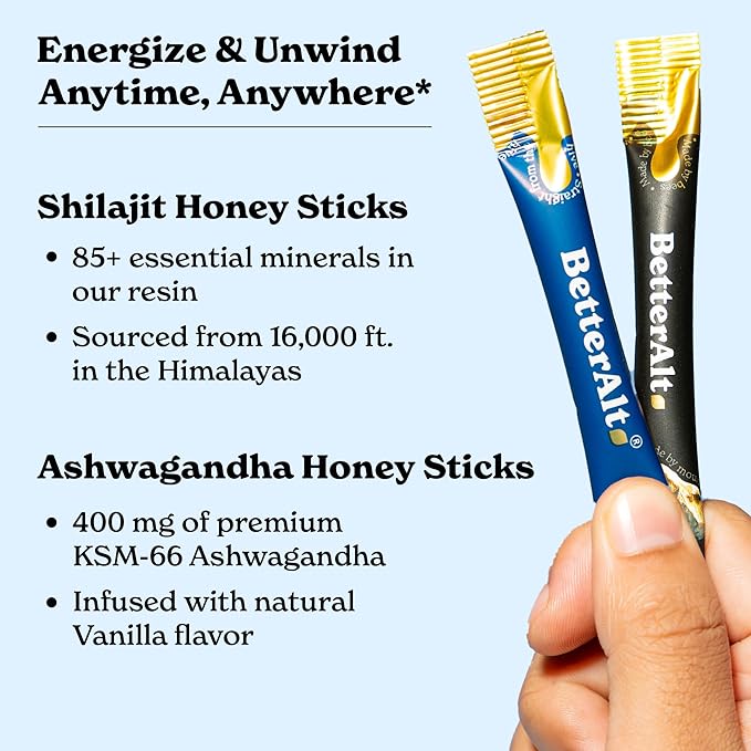 Ashwagandha & Classic Shilajit Honey Sticks| Pure Himalayan Shilajit Organic Multiflora Honey & Saffron|60 Sticks|Energy & Immune Support Supplement