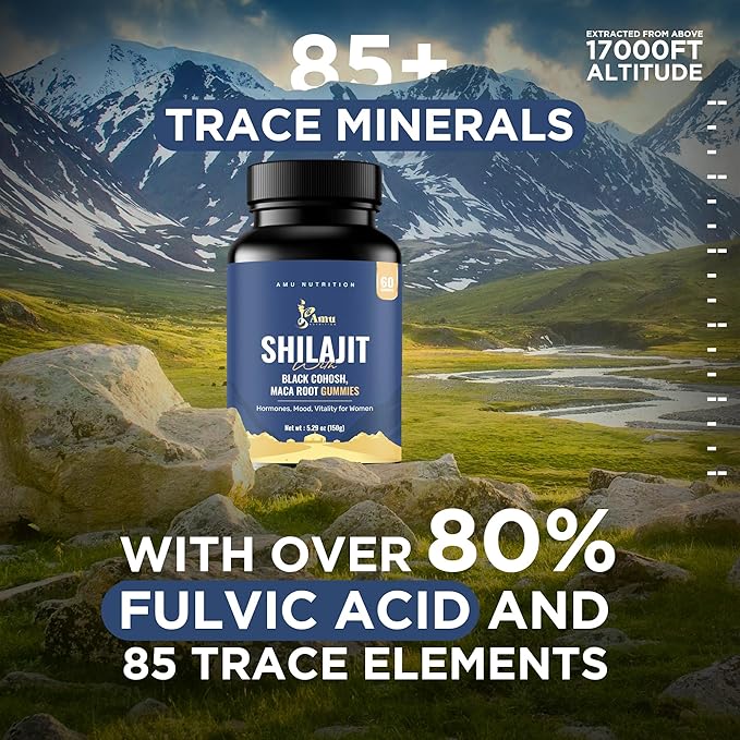 Shilajit Gummies for Men & Women with Maca Root & Black Cohosh (60 Count (Pack of 1), Maca Root & Black Cohosh)