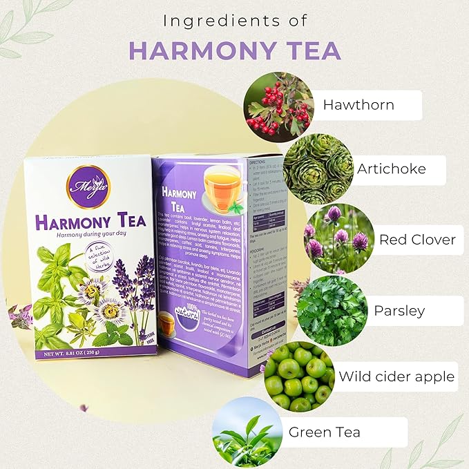 Merja Herbs Harmony Tea [250g] Caffeine-Free, Stress Relief & Memory Boost | 100% Natural Leaves Support Sleep | Herbal Teas & Beverages