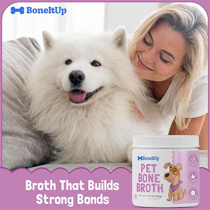 Dog Bone Broth Powder - Made with Real Beef & Chicken, Nutritious & Hydrating Dog Bone Broth Topper for Picky Eaters - Healthy Joints, Coat, Digestion Support (30 Servings)