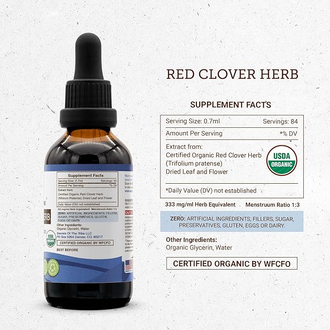 Red Clover Herb USDA Organic Tincture | Alcohol-FREE Extract, High-Potency Herbal Drops | Made from 100% Certified Organic Red Clover Herb (Trifolium Pratense) Dried Leaf and Flower 2 oz