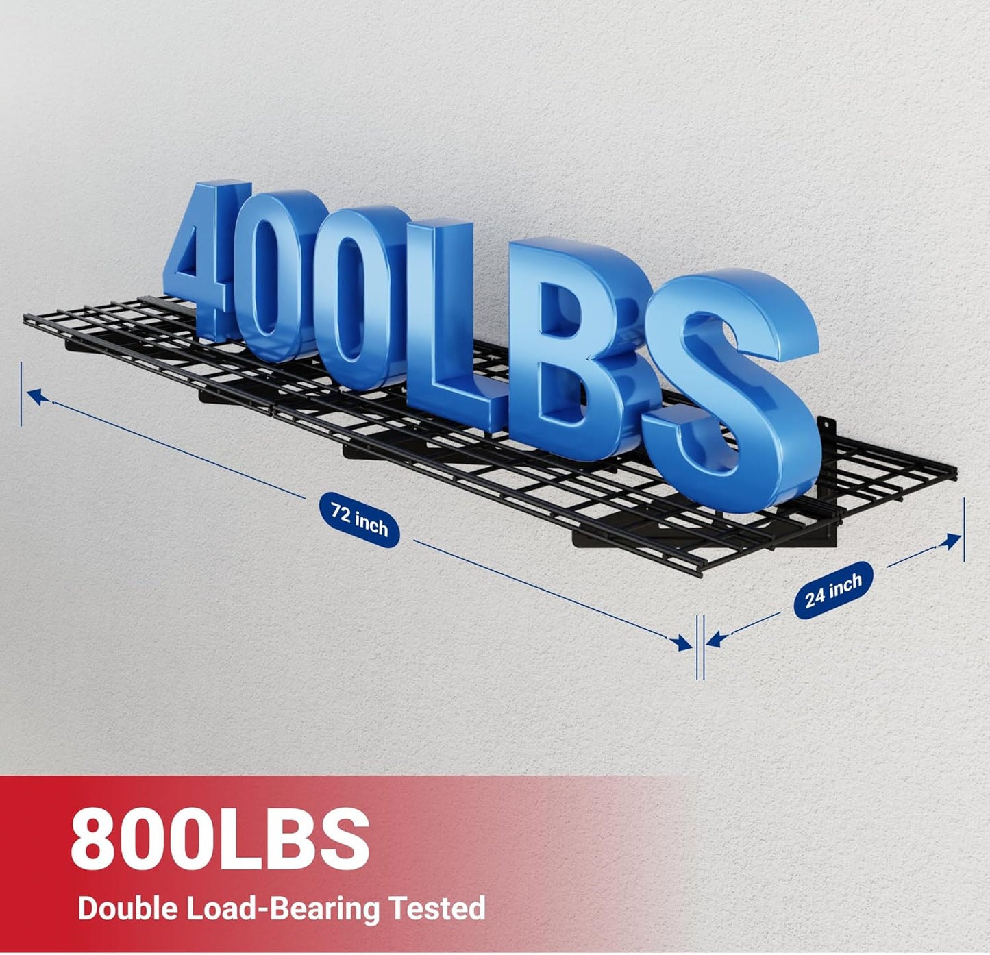 FLEXIMOUNTS 2x6ft Garage Shelving Wall-Mounted, 1-Pack Heavy-Duty Wall Shelving, Holds Up to 400 lbs, Garage Storage Rack for Organization & Storage Bins, Black, Classic Series