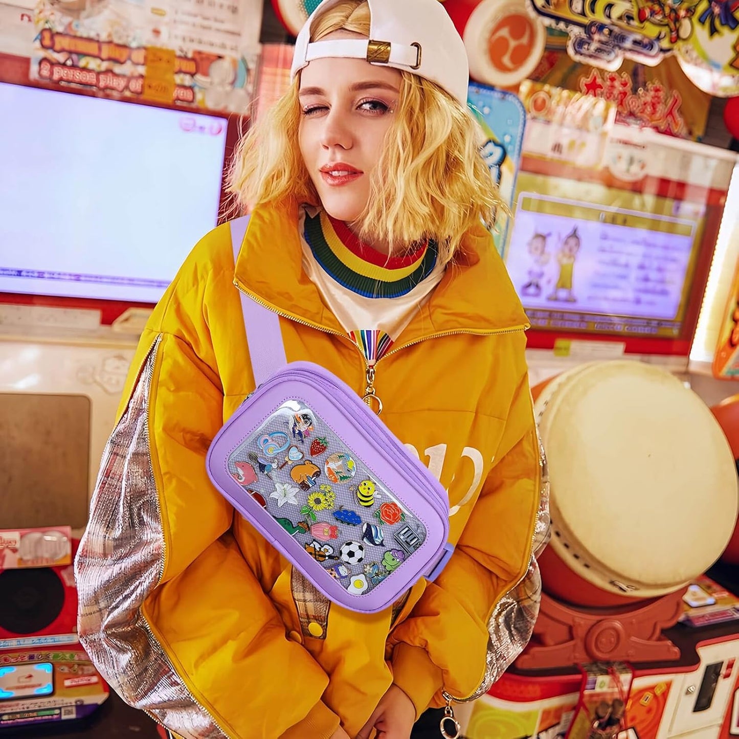 Pin Bag Fanny Pack, Ita Bag Storage Purple Crossbody Belt Bags for Women Teens Girls Gifts, Pins Boards For Sports, Memorial, Travel Brooches (No Pins Included) Purple