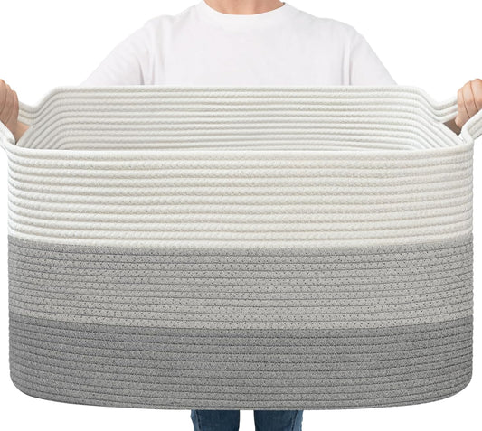 Goodpick Storage Basket, 21.6" x 14.9" x 11.8", Blanket Basket for Living Room, Large Woven Baskets for Storage, Toy Organizer, Rectangle Rope Baskets for Organizing, Gray