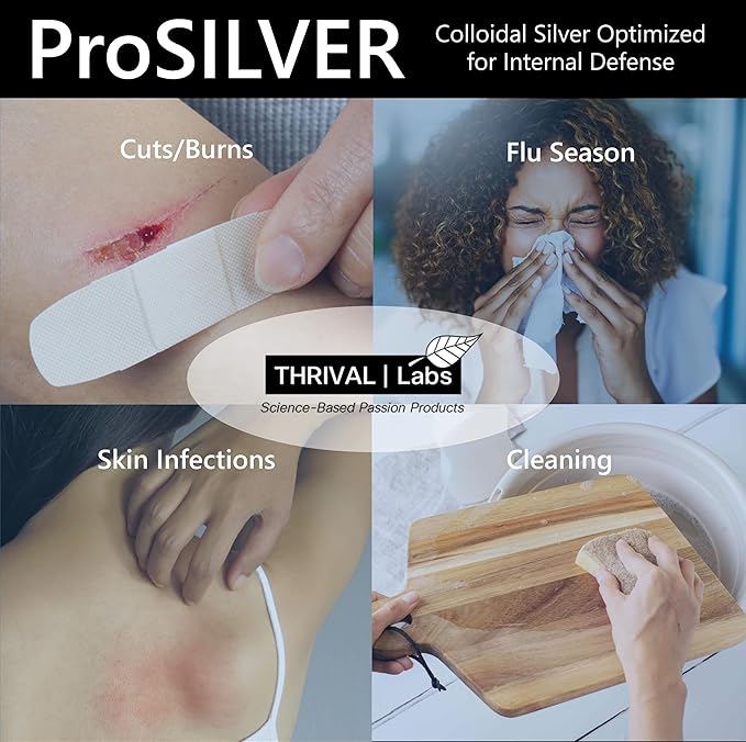 ProSILVER Blue Label 20 PPM True Colloidal Silver Liquid (32oz), Optimized Bio-Active Nano-Sized Liquid Silver for Immune Support, Dark Glass Bottle - Thrival Labs (Plata coloidal)
