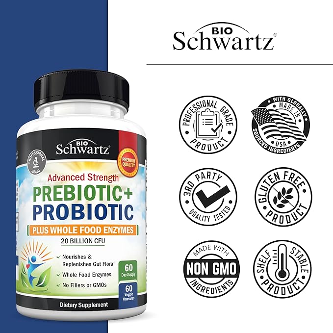 Advanced Prebiotics and Probiotics for Women & Men, Immune, Digestive & Gut Health with L. Reuteri, Inulin Fiber, Digestive Enzymes, Non-GMO, Gluten-Free, Dairy-Free, 60 Capsules