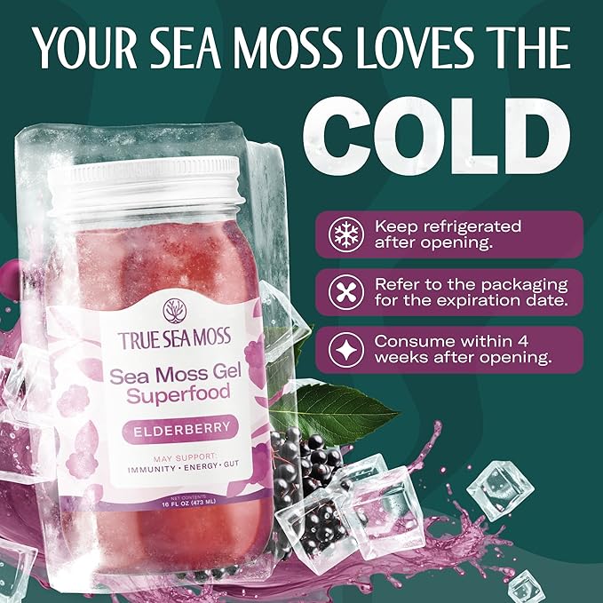 Sea Moss Gel – Made in USA – Wildcrafted Seamoss, Fresh Fruits & Sea Vegetables – Elderberry, Pack of 3 (Labels may Vary)