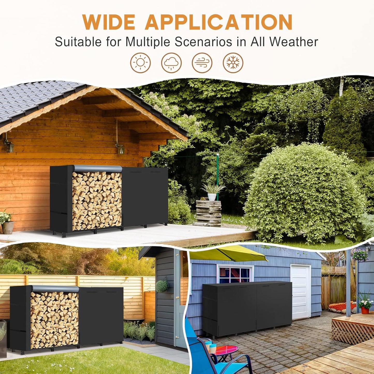 8ft Firewood Rack Outdoor with Waterproof Widened Cover, Heavy Duty Firewood Holder Included Supporting Strap, Powder-coated Wood Rack for Firewood Storage