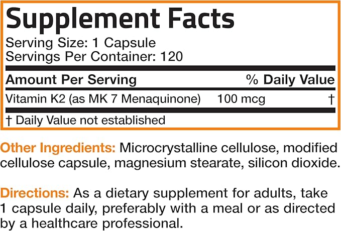 Bronson Vitamin K2 as MK-7 Menaquinone 100 mcg Non-GMO, 120 Capsules