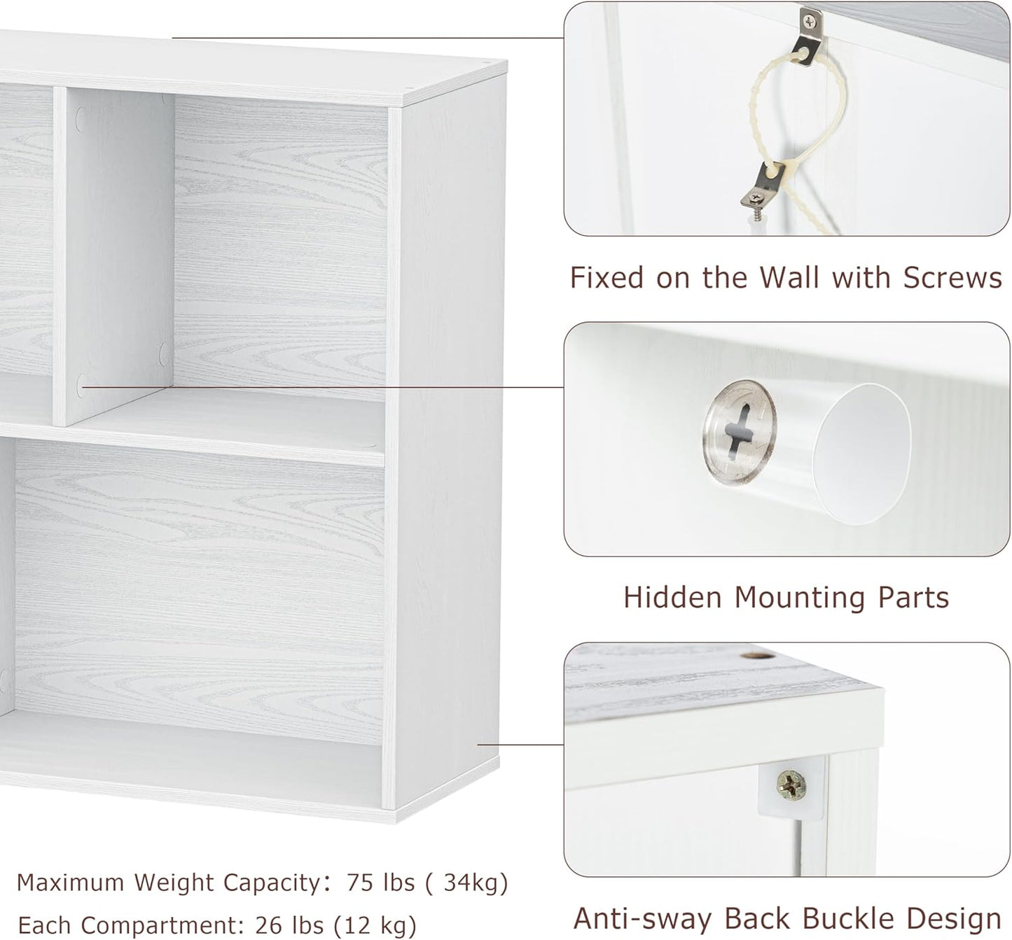 12 Cube Storage Organizer, Wooden Cube Shelves with Closed Back Panel, Reversible Bookcase, Cubes Closet Organizer for Home, Living Room, Kids Room, Office, Bedroom, Study, Hallway