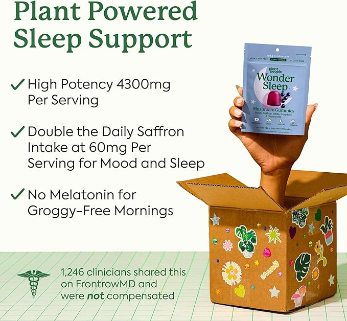 Plant People WonderSleep Mushroom Gummies Supplement for Sleep and Relaxation with Reishi Super Mushrooms, Wild Elderberry Flavor, No Sugar (60 Count)