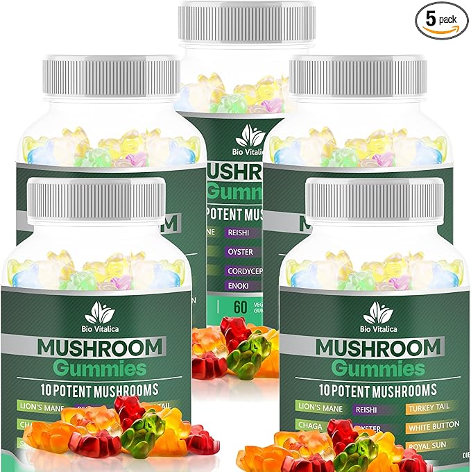 BIO VITALICA Mushroom Gummies - Lions Mane Gummies for Adults with 10 - Blend Mushrooms Complex Reishi, Chaga, Cordyceps, Turkey Tail, & More - Mushroom Supplement - Parental (5)