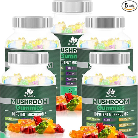 BIO VITALICA Mushroom Gummies - Lions Mane Gummies for Adults with 10 - Blend Mushrooms Complex Reishi, Chaga, Cordyceps, Turkey Tail, & More - Mushroom Supplement - Parental (5)