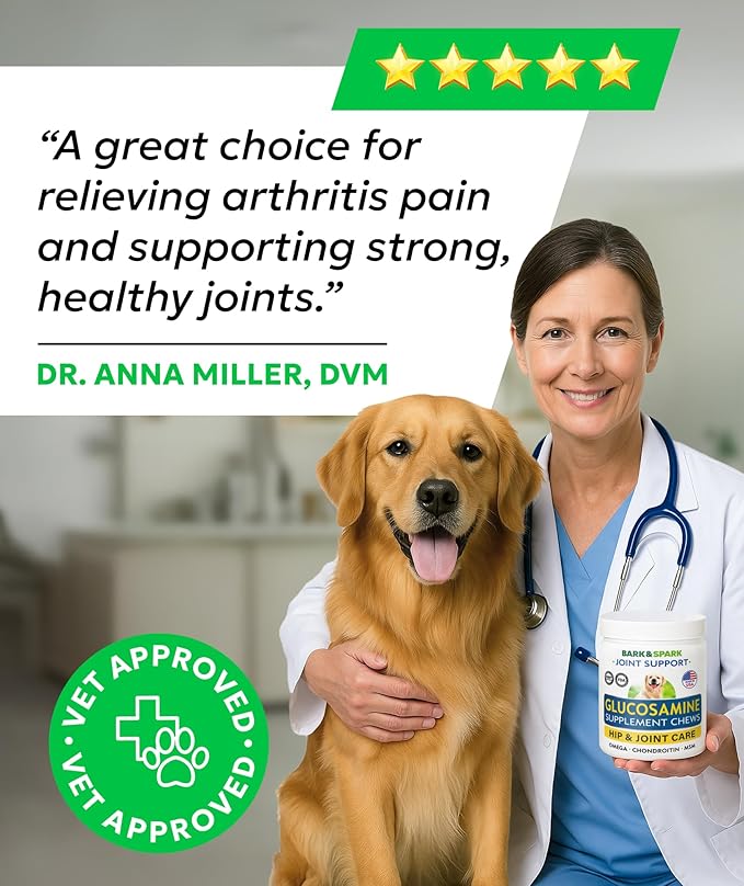 Bark&Spark Glucosamine Chondroitin Dog Hip & Joint Supplement - Joint Pain Relief - Hip & Joint Chews - Joint Support Large Small Breed - Senior Doggie Vitamin Pill Joint Health (120 Treats - Chicken)