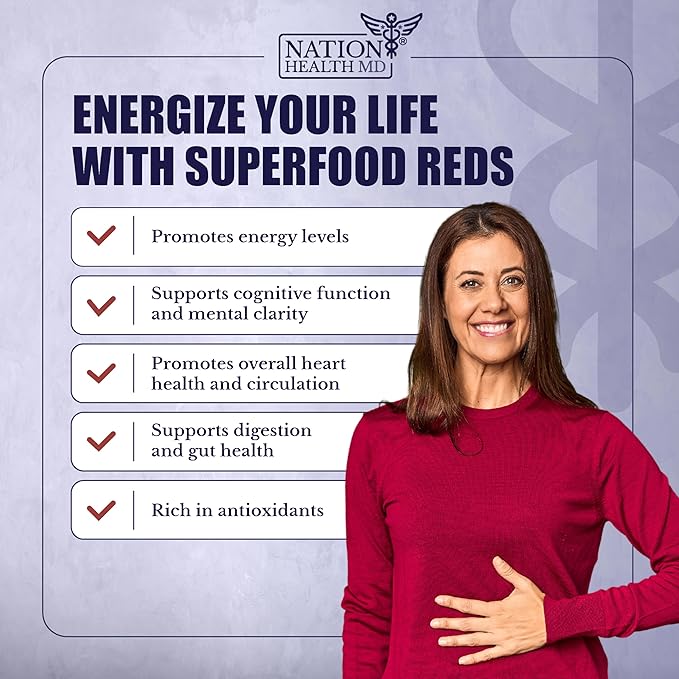 Reds - Super Reds Powder with 39 Superfoods, Antioxidant-Rich Red Powder Superfood, Probiotics & Digestive Enzymes for Energy, Metabolism & Gut Health - Red Berry Flavor