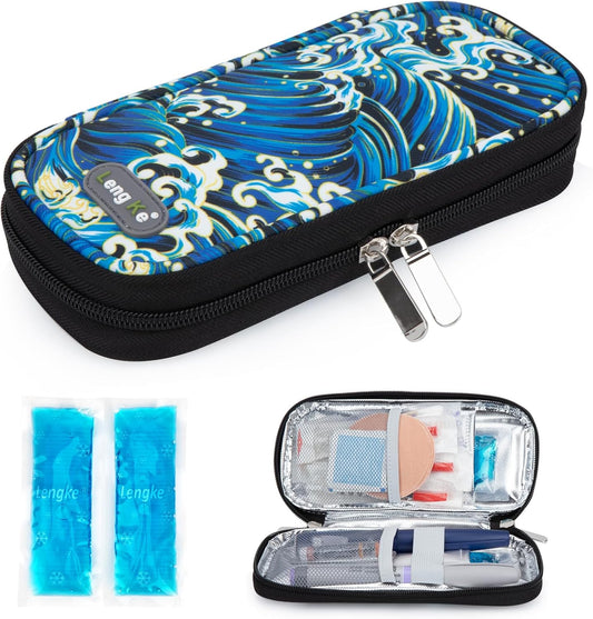 YOUSHARES Insulin Cooler Travel Case - Diabetic Case Insulated Organizer Portable Cooling Bag for Insulin Pen and Medication Diabetic Care Supplies with 2 TSA Approved Ice Pack