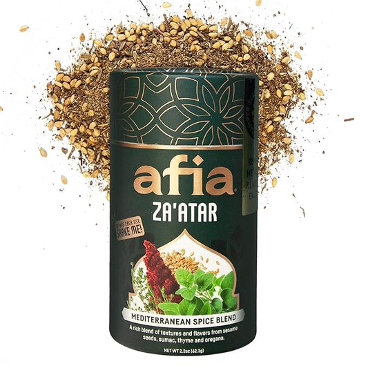 Afia Za'atar Spice Blend | Authentic Mediterranean Seasoning with Sumac, Toasted Sesame & Herbs | Perfect for Dips, Marinades, Flatbreads & More | Non-GMO, No Fillers, No Preservatives (2.2oz)