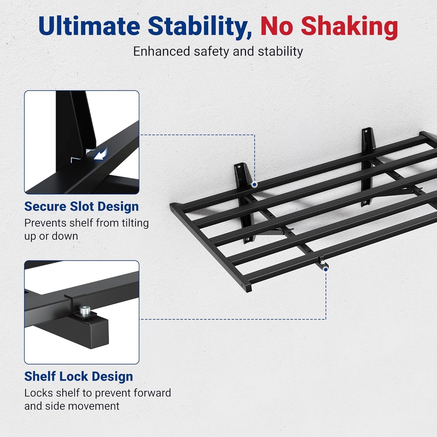 FLEXIMOUNTS 2x4ft Heavy Duty Garage Wall Shelving, 4-Pack Garage Shelving Wall Mounted with 8 Hooks, 400lbs Capacity, Storage for Power Tools, Garden Supplies, Storage Bins, Lite Series