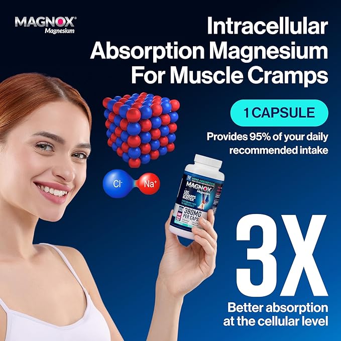 MAGNOX® Leg Cramps Buster | 380mg Magnesium for Leg Cramps at Night | Magnesium Supplement for Muscle Spasms | 3X More Absorption | Dead Sea Minerals | Sleep & Muscle | 120 Caps